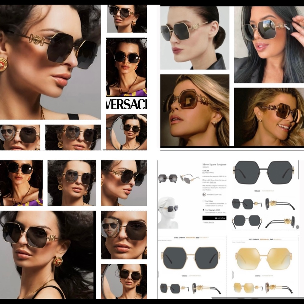 VERSACE GOLD METAL CLASSIC SQUARE SUNGLASSES WITH GOLD LOGO MEDUSA ON TEMPLES